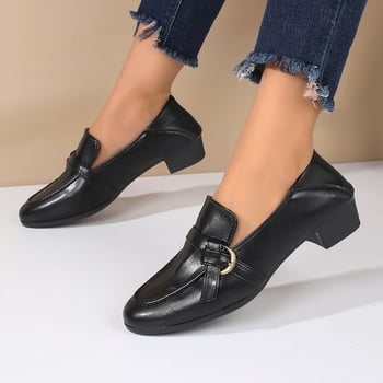 Loafers britanici cu toc gros pentru femei, slip-on retro