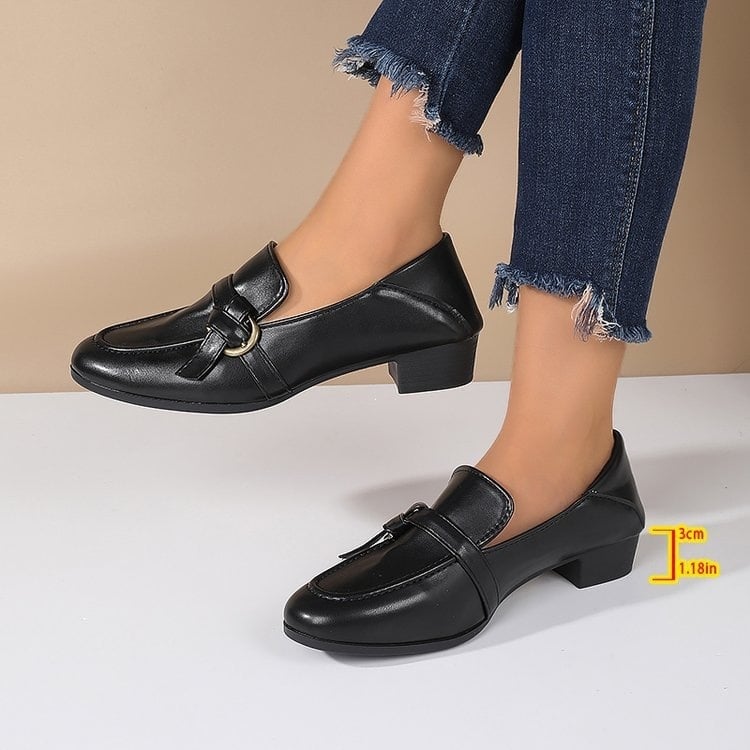 Loafers britanici cu toc gros pentru femei, slip-on retro