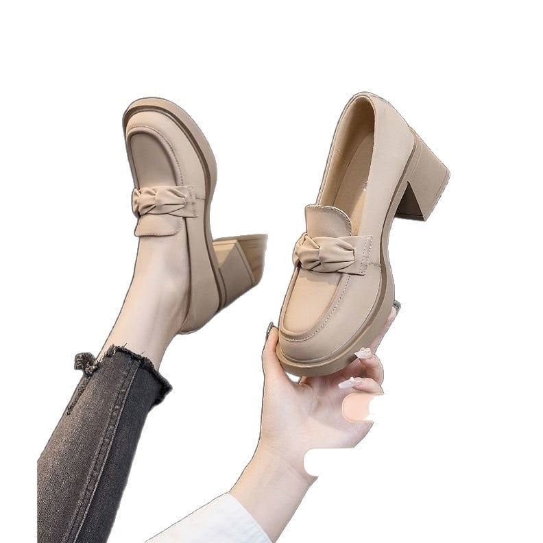 Pantofi femei retro Mary Jane cu toc mediu-înalt, stil britanic, primăvară