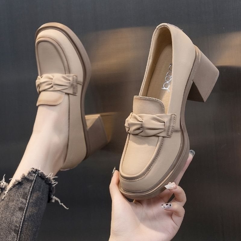 Pantofi femei retro Mary Jane cu toc mediu-înalt, stil britanic, primăvară