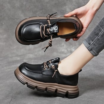 Loafers din piele moale, stil britanic, purtare dublă, talpă groasă, șireturi, confort primăvară–toamnă 2025