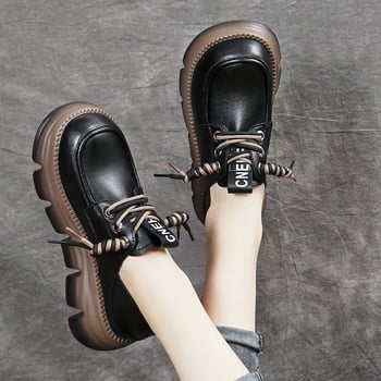 Loafers din piele moale, stil britanic, purtare dublă, talpă groasă, șireturi, confort primăvară–toamnă 2025
