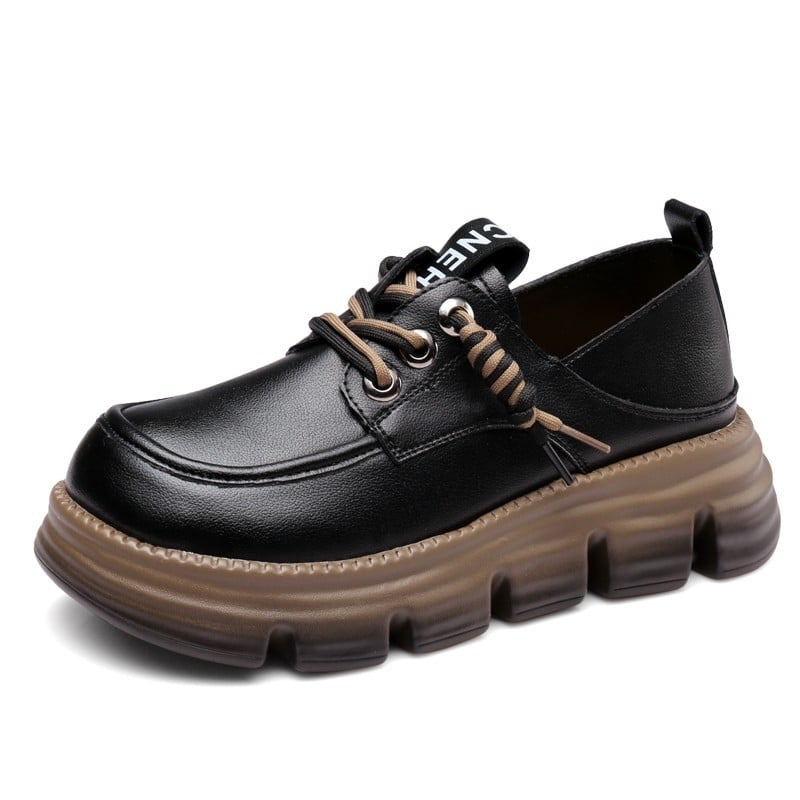 Loafers din piele moale, stil britanic, purtare dublă, talpă groasă, șireturi, confort primăvară–toamnă 2025