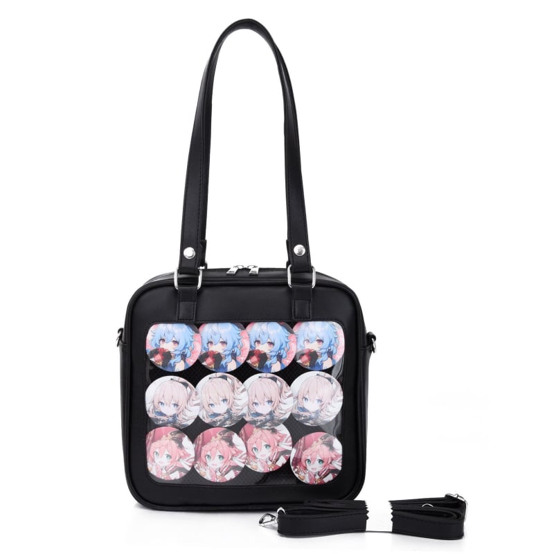 Geantă pătrată în stil japonez, design uniform, 3 moduri de purtare, PU transparent
