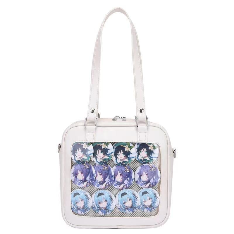 Geantă pătrată în stil japonez, design uniform, 3 moduri de purtare, PU transparent