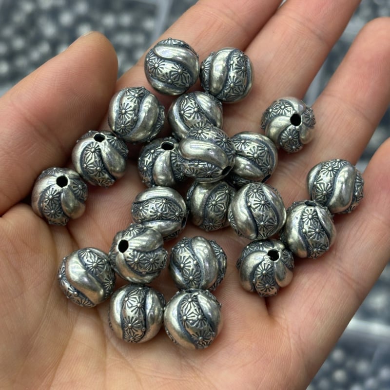 Mărgele argintii în formă de pepene, mărgele despărțitoare rotunde pentru bijuterii DIY retro