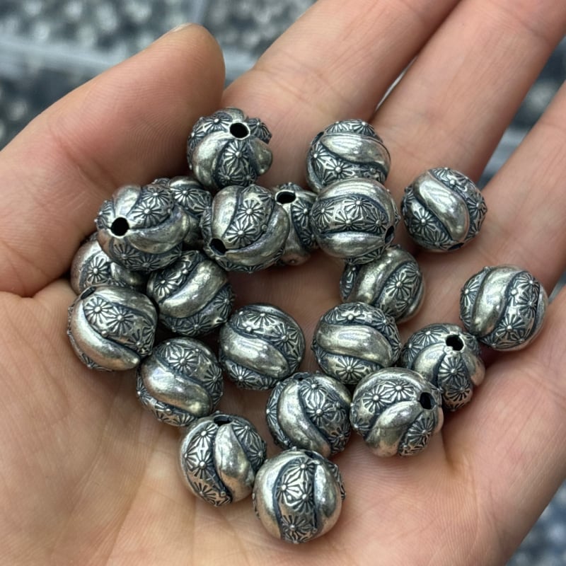 Mărgele argintii în formă de pepene, mărgele despărțitoare rotunde pentru bijuterii DIY retro