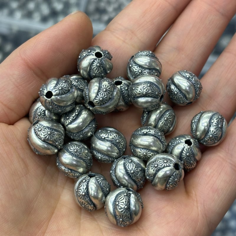 Mărgele argintii în formă de pepene, mărgele despărțitoare rotunde pentru bijuterii DIY retro