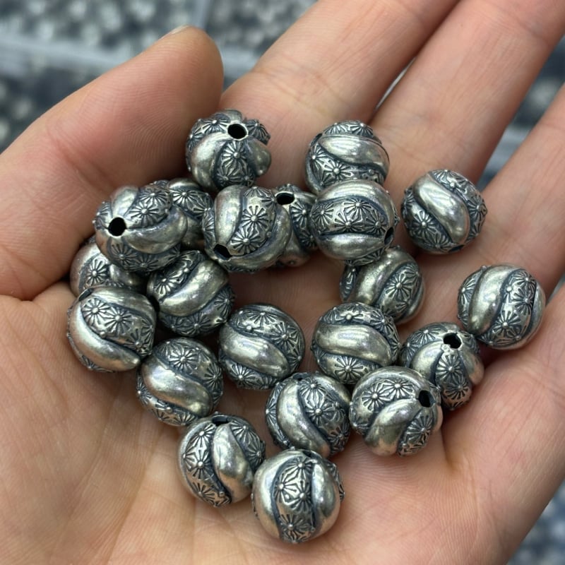 Mărgele argintii în formă de pepene, mărgele despărțitoare rotunde pentru bijuterii DIY retro