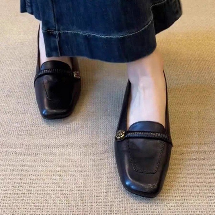 Loafers slip-on pentru femei, toamnă – pantofi din piele, stil vintage, talpă plată