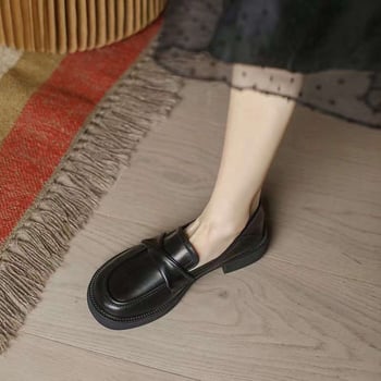 Loafers pentru femei din piele moale, talpă moale, negri, stil britanic, pentru birou, primăvară-vară 2026