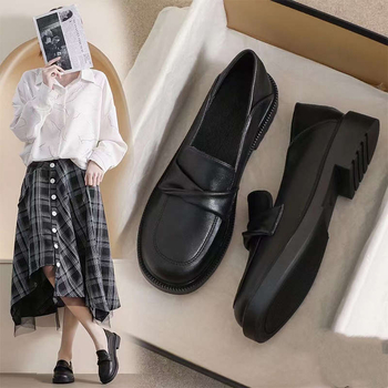 Loafers pentru femei din piele moale, talpă moale, negri, stil britanic, pentru birou, primăvară-vară 2026