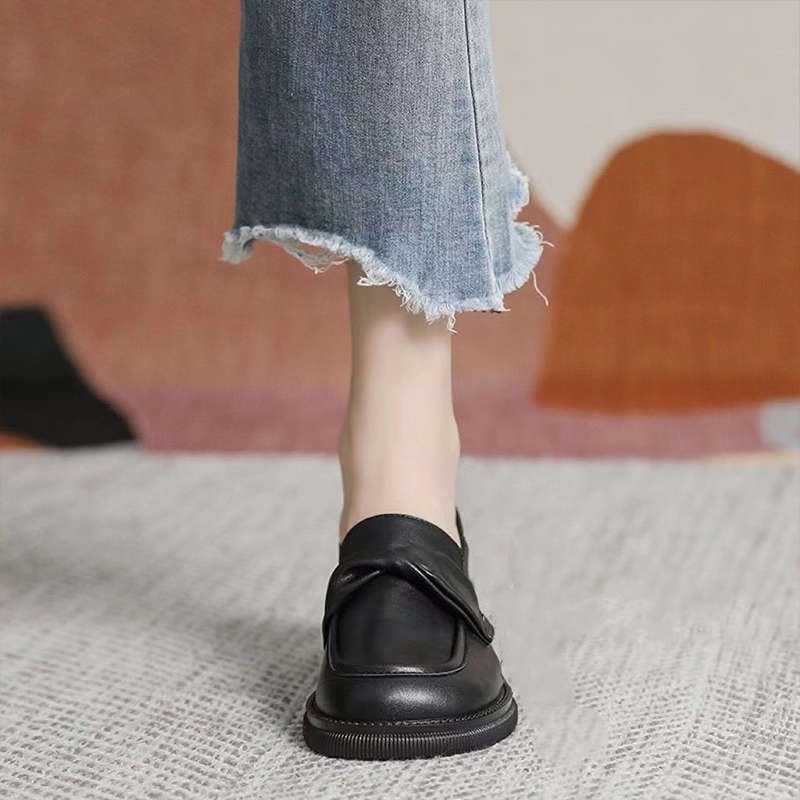 Loafers pentru femei din piele moale, talpă moale, negri, stil britanic, pentru birou, primăvară-vară 2026