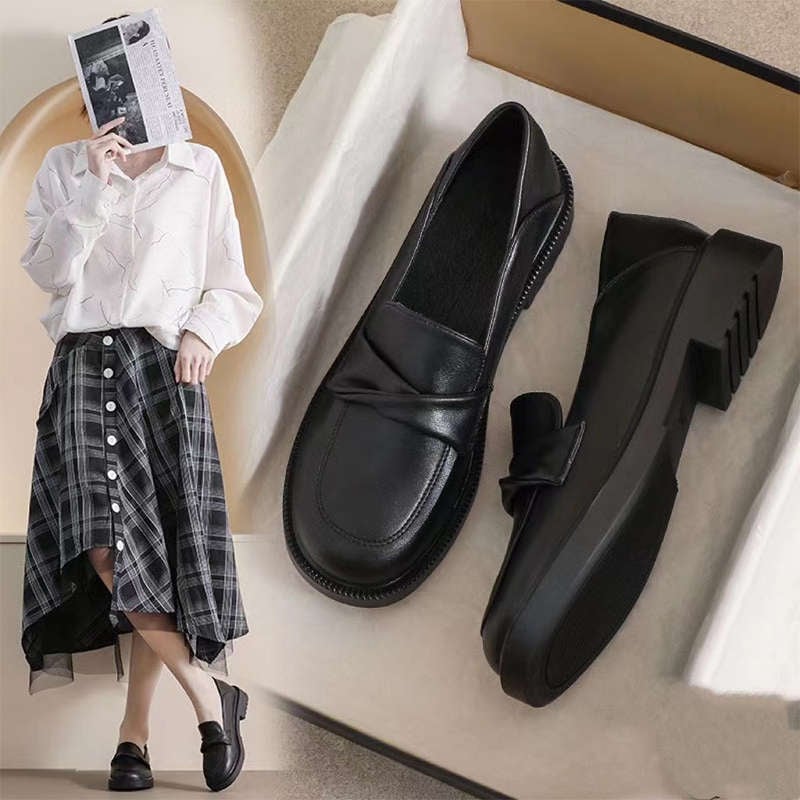 Loafers pentru femei din piele moale, talpă moale, negri, stil britanic, pentru birou, primăvară-vară 2026