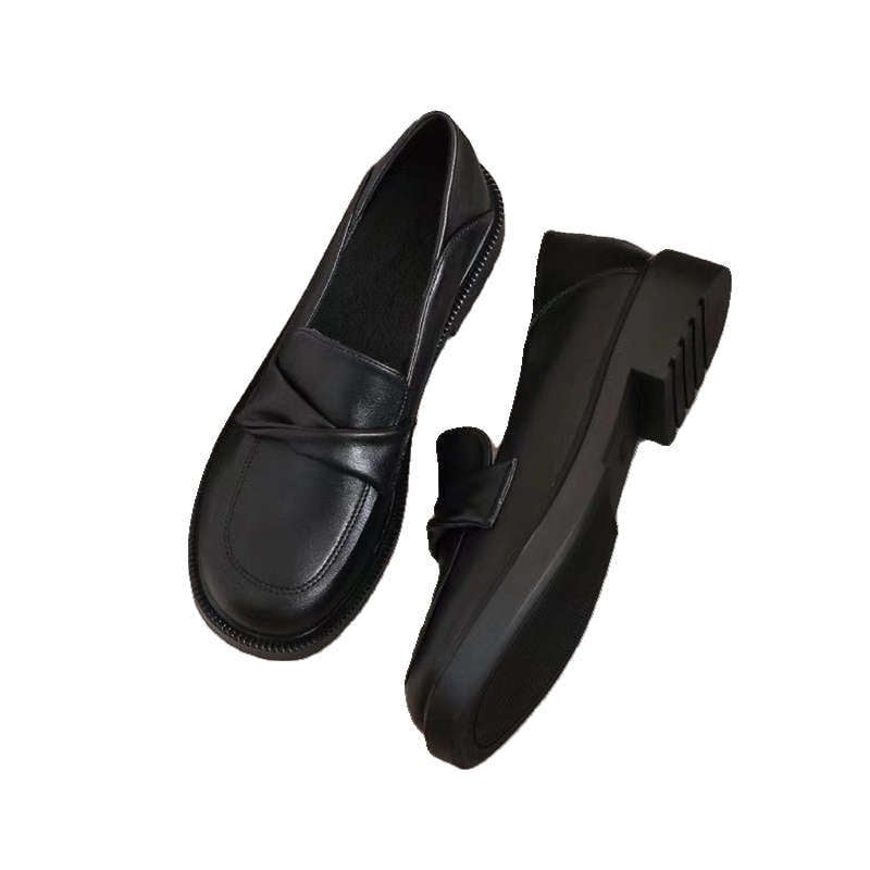 Loafers pentru femei din piele moale, talpă moale, negri, stil britanic, pentru birou, primăvară-vară 2026