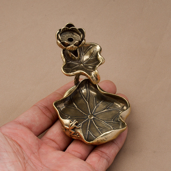 Aranjament din alamă pură cu frunză de lotus și flux invers de fum, suport pentru parfum cu broscă lotus, decor pentru casă