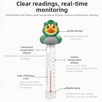 Plávajúci bazénový teplomer s motívom zvieratiek, multifunkčný ukazovateľ teploty vody, -10 až 70 °C