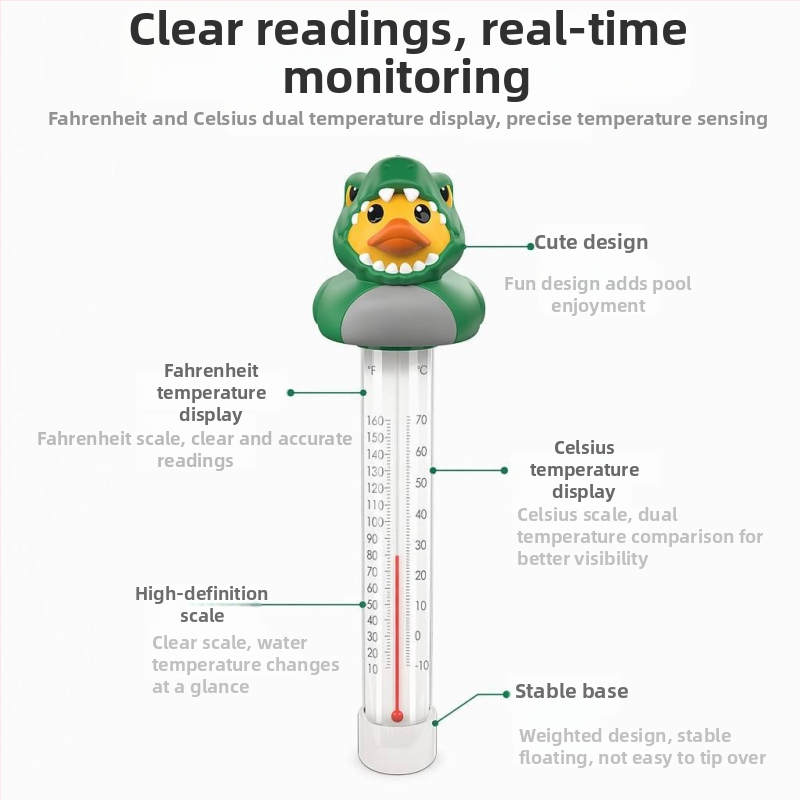 Plávajúci bazénový teplomer s motívom zvieratiek, multifunkčný ukazovateľ teploty vody, -10 až 70 °C