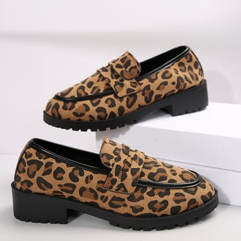 Loafers dama din velur cu imprimeu leopard, stil britanic, pantofi casual zilnic, mărime mare