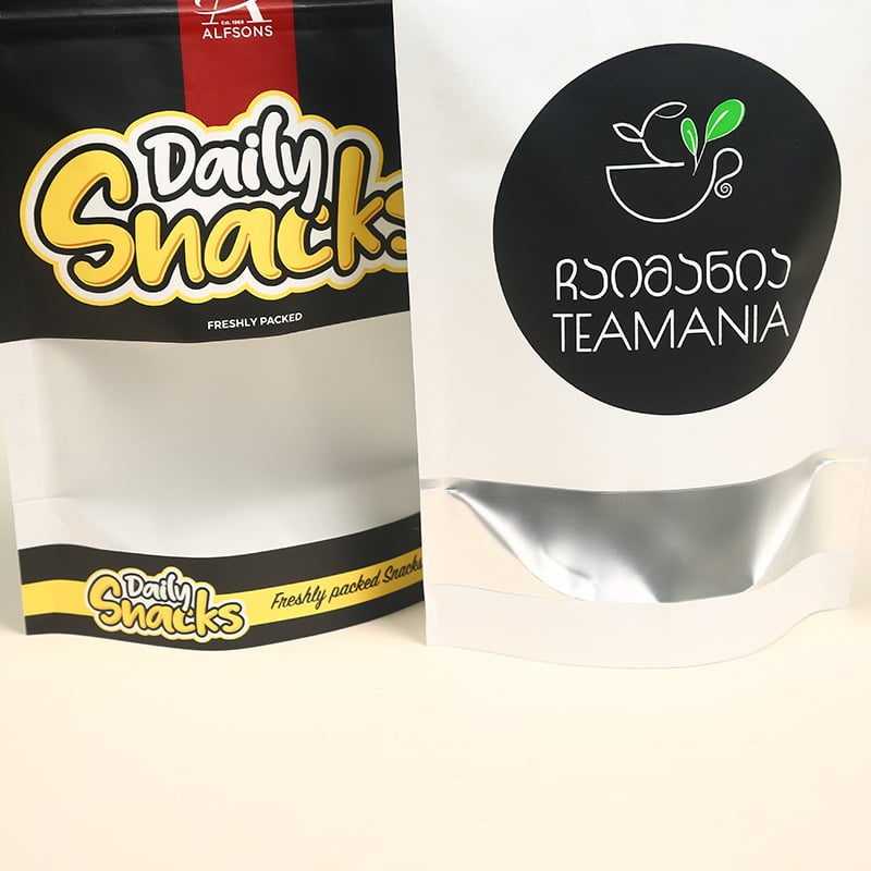 Saci personalizați de ambalare alimentară, impermeabili cu folie de aluminiu, pungă stand-up cu sigiliu pe opt laturi, pentru ceai, cafea și gustări