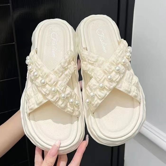 Sandale dama Pearl-Chic pentru vară, purtate cu fuste, platformă groasă antiderapantă pentru plajă.