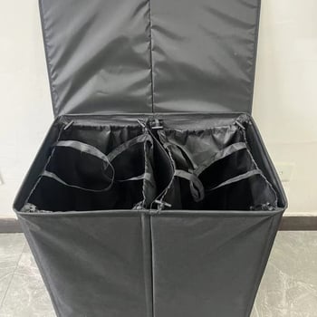 Coș dublu pentru rufe, pliabil, cu capac și sac de rufe detașabil, aspect modern, spațiu mare de depozitare