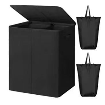 Coș dublu pentru rufe, pliabil, cu capac și sac de rufe detașabil, aspect modern, spațiu mare de depozitare
