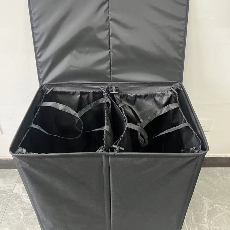 Coș dublu pentru rufe, pliabil, cu capac și sac de rufe detașabil, aspect modern, spațiu mare de depozitare