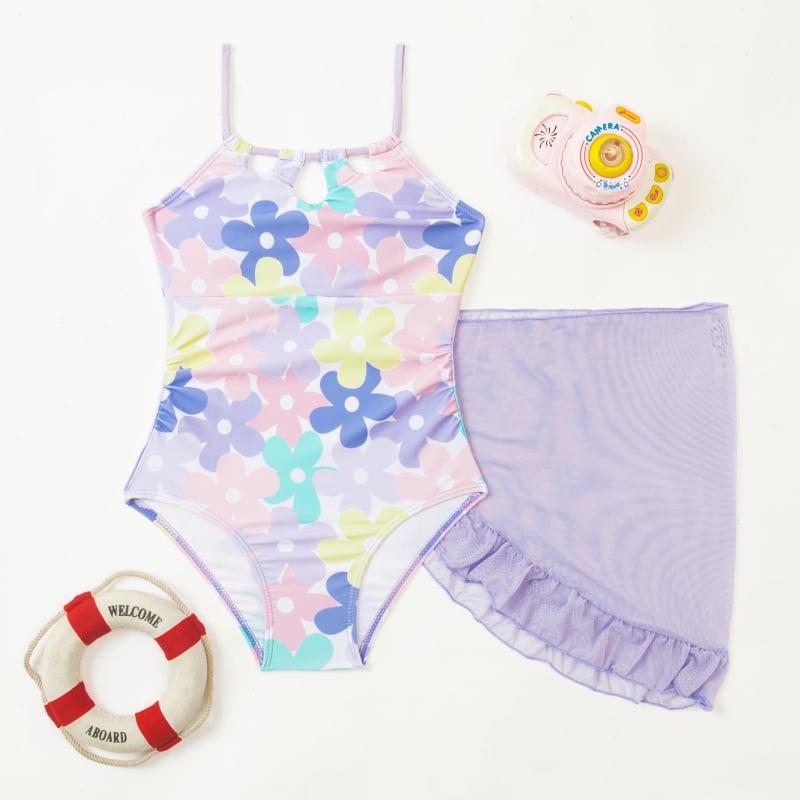 2026 Costum de baie pentru copii, imprimeu cu fluture, stil Little Chanel pentru fete