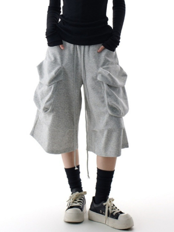 Pantaloni cropped pentru femei în stil american retro, cu buzunare mari, croi larg, cargo casual hip-hop