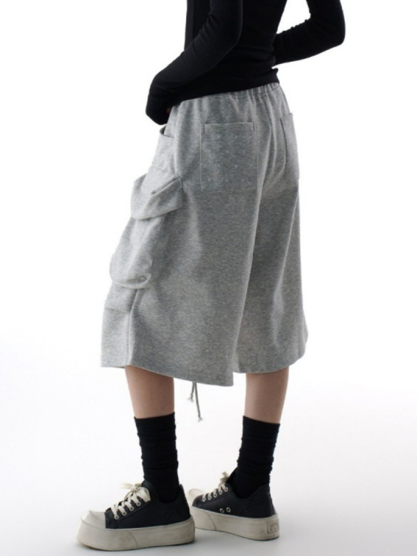 Pantaloni cropped pentru femei în stil american retro, cu buzunare mari, croi larg, cargo casual hip-hop