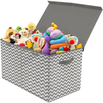 Cutie pentru depozitare jucării din material textil, capac anti-praf, mânere laterale duble și separatoare detașabile