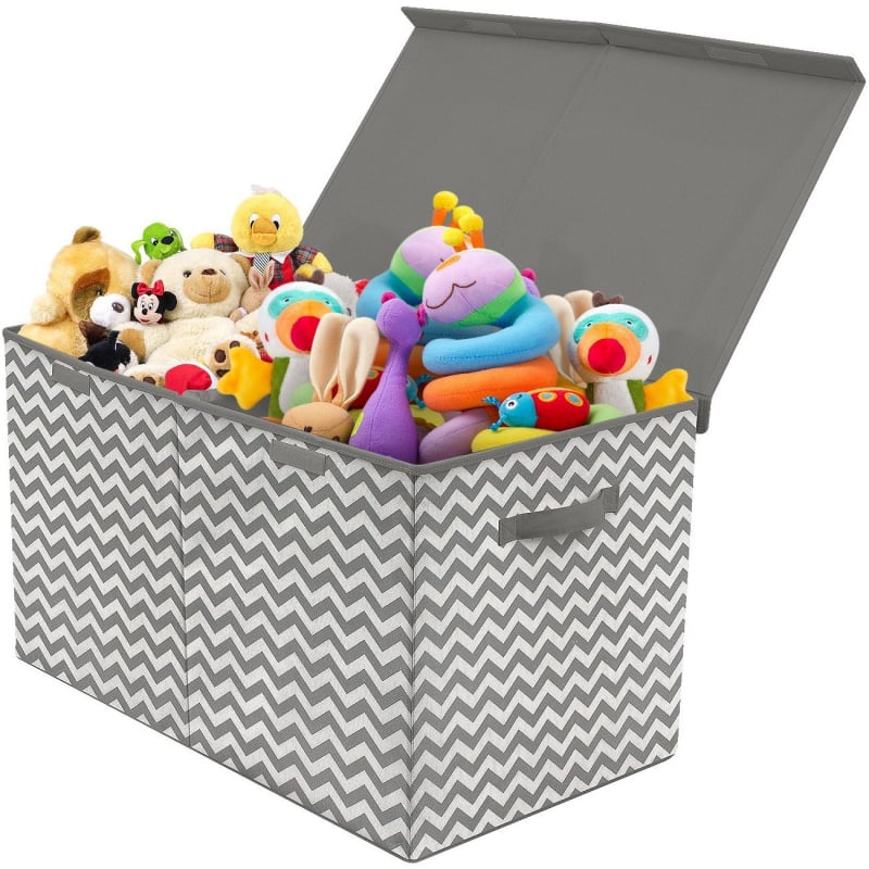 Cutie pentru depozitare jucării din material textil, capac anti-praf, mânere laterale duble și separatoare detașabile