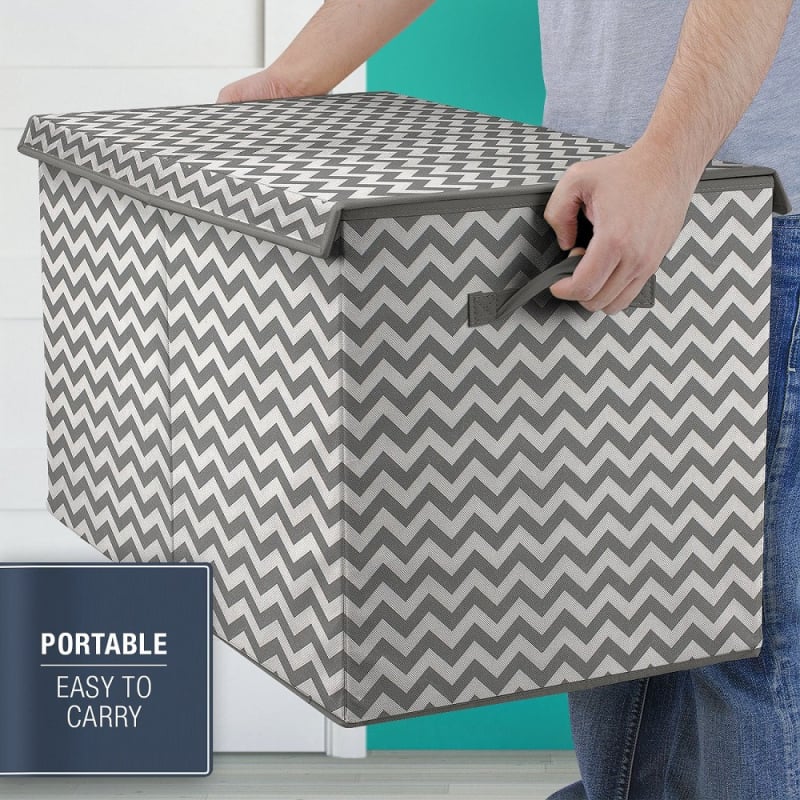 Cutie pentru depozitare jucării din material textil, capac anti-praf, mânere laterale duble și separatoare detașabile