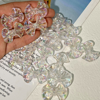 Accesorii DIY din acril cu acoperire UV, în nuanțe candy irizate, finisaj transparent, clip pentru păr cu funda și husă de telefon