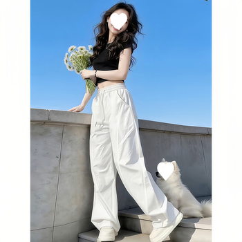 Pantaloni de lucru albi pentru femei, uscare rapidă, ușori pentru vară, croială lejeră, talie înaltă, largi, plisati, pantaloni sport casual