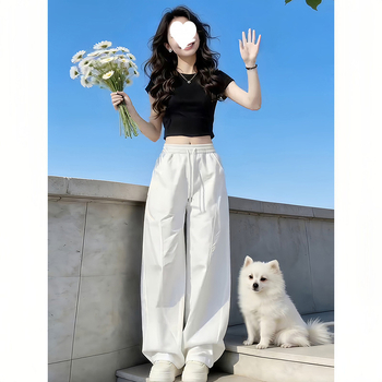 Pantaloni de lucru albi pentru femei, uscare rapidă, ușori pentru vară, croială lejeră, talie înaltă, largi, plisati, pantaloni sport casual