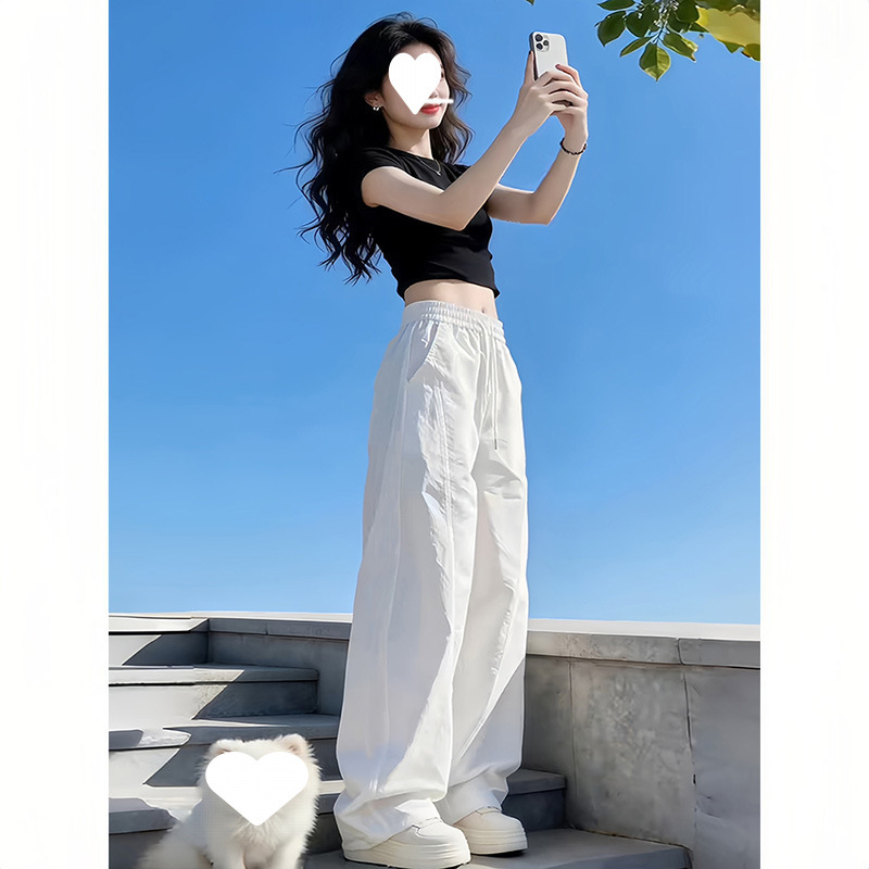 Pantaloni de lucru albi pentru femei, uscare rapidă, ușori pentru vară, croială lejeră, talie înaltă, largi, plisati, pantaloni sport casual