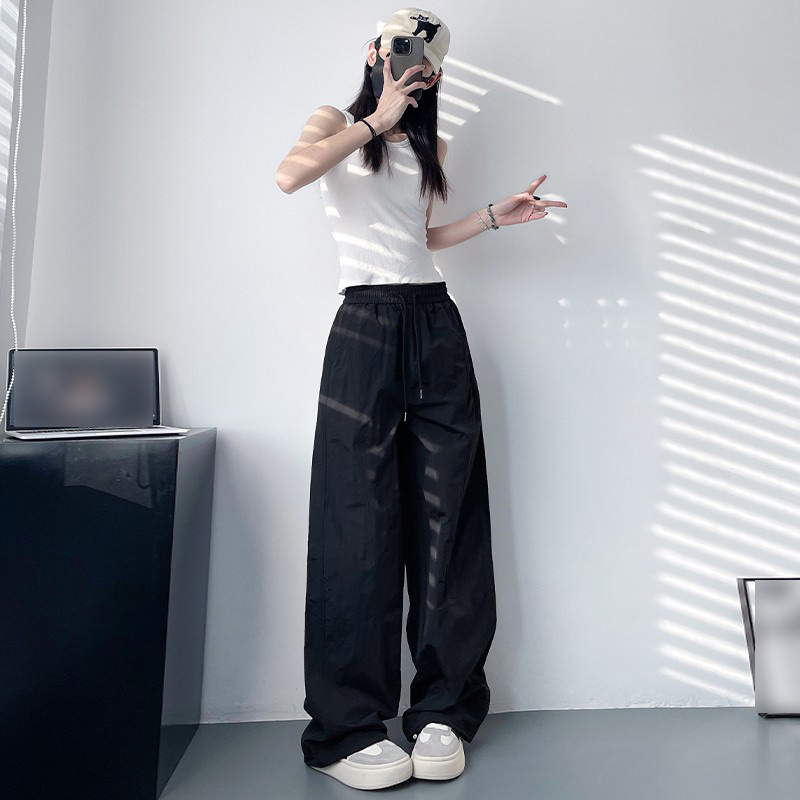 Pantaloni de lucru albi pentru femei, uscare rapidă, ușori pentru vară, croială lejeră, talie înaltă, largi, plisati, pantaloni sport casual