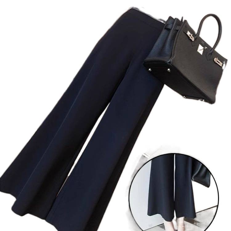 Pantaloni negri de damă, largi, ușor evazați, lungime cropped, material ușor de vară, croială lejeră, plus size
