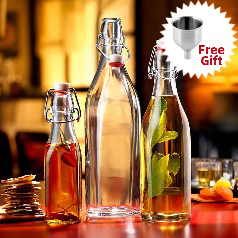 Sklenená fľaša Lock&Lock na víno – uzavretá, priehľadná, zosilnená fľaša na nápoje, prázdna fľaša na alkohol, mlieko a džús; okrúhla fľaša s objemom 60 ml, 250 ml, 250 ml, 1000 ml; možnosti z kraftového papiera.