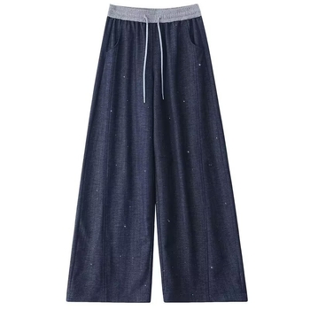 Jeans pentru femei cu strasuri strălucitoare, vară 2026, subțiri și elastici, croială lejeră drept, talie înaltă, picioare largi, stil banană