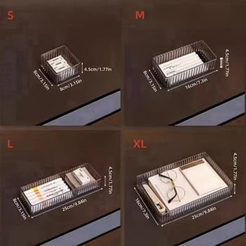 Cutie transparentă PET pentru depozitare cosmetice, cu separatoare încorporate, stil sertar pentru organizare pe birou