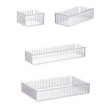 Cutie transparentă PET pentru depozitare cosmetice, cu separatoare încorporate, stil sertar pentru organizare pe birou