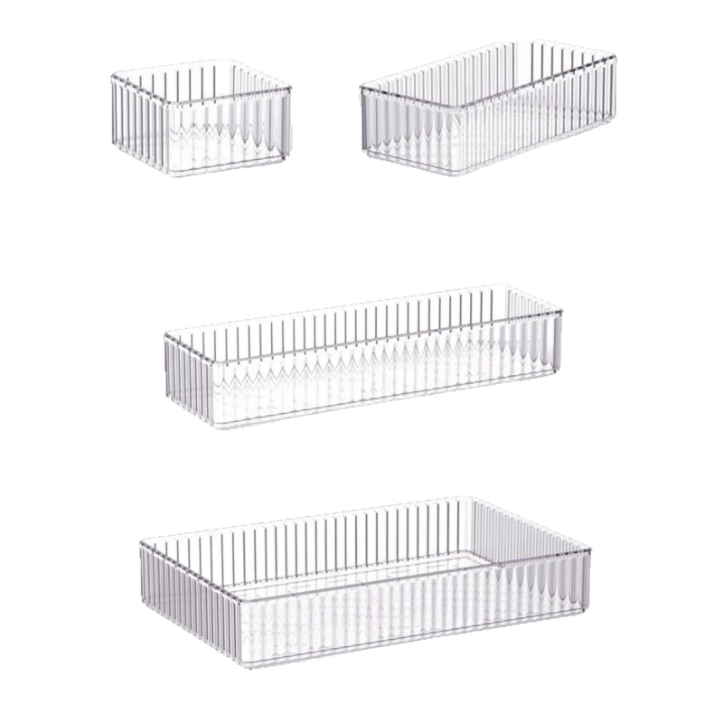 Cutie transparentă PET pentru depozitare cosmetice, cu separatoare încorporate, stil sertar pentru organizare pe birou