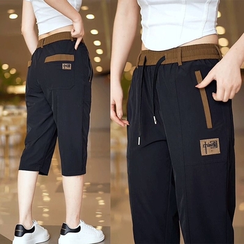 Pantaloni 3/4 casual pentru femei, vară: ușori, uscare rapidă, croi drept, talie elastică, poliester cu spandex