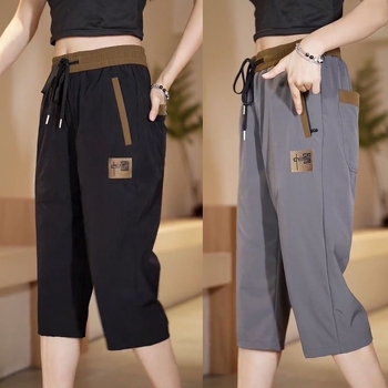 Pantaloni 3/4 casual pentru femei, vară: ușori, uscare rapidă, croi drept, talie elastică, poliester cu spandex