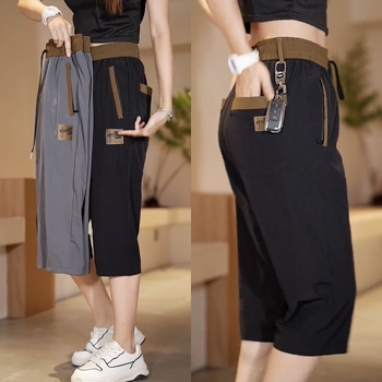 Pantaloni 3/4 casual pentru femei, vară: ușori, uscare rapidă, croi drept, talie elastică, poliester cu spandex