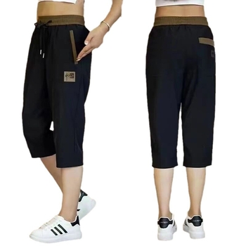 Pantaloni 3/4 casual pentru femei, vară: ușori, uscare rapidă, croi drept, talie elastică, poliester cu spandex