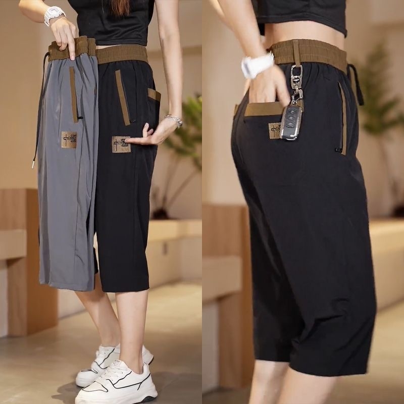 Pantaloni 3/4 casual pentru femei, vară: ușori, uscare rapidă, croi drept, talie elastică, poliester cu spandex